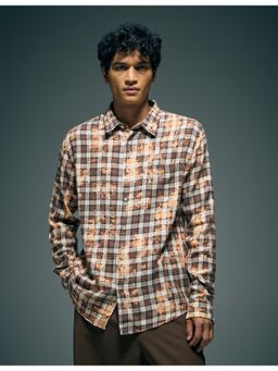 Flying Machine - Brown Regular Fit Checks Printed Shirt
