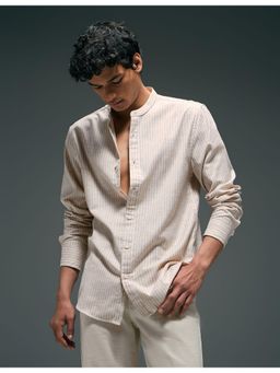 Flying Machine - Beige Vertical Stripes Regular Fit Shirt