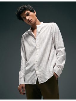 Flying Machine - Beige Vertical Stripes Regular Fit Shirt