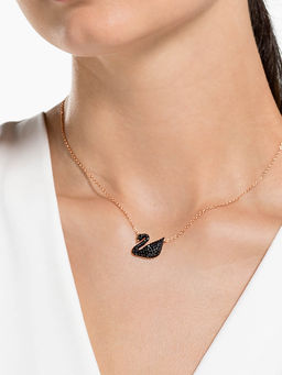 SWAROVSKI - Swan Necklace, Swan, Black, 18K Rose Gold Finish