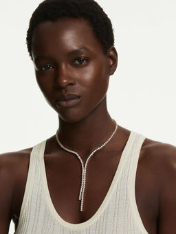 SWAROVSKI - Matrix Y Necklace, Round Cut, White, 18K Gold Finish