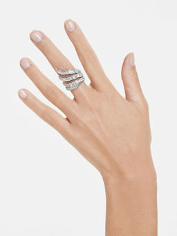 SWAROVSKI - Vienna Cocktail Ring, Mixed Cuts, Swan, White, Rhodium Plated (55-60)