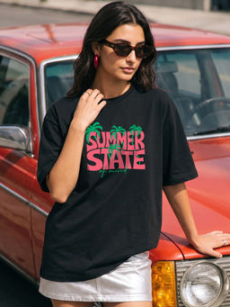 Bewakoof - Black Typography Pure Cotton Oversized T-Shirt