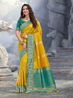 Odette - Mustard Banarasi Silk Paisley Designer Saree with Unstitched Blouse