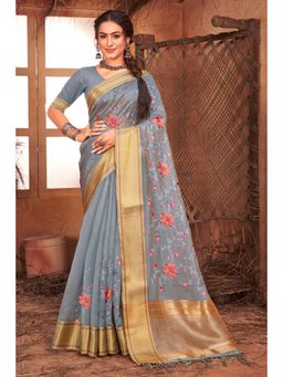 EXCLUSIVA - Grey Organza Saree with Unstitched Blouse