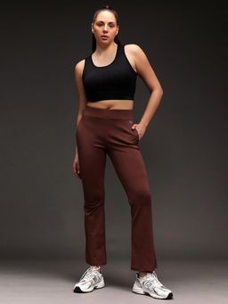 Clovia - Women Brown High-Rise Flared Yoga Pants