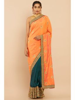 Soch - Women Orange Silk Saree with Unstitched Blouse