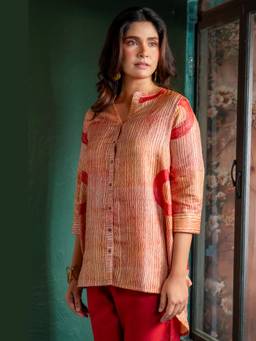 EARTHWEAR - Beige Tassar Silk Surya Tunic