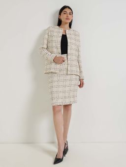 FableStreet - Beige Boucle Textured Regular Fit Blazer and Skirt