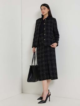 FableStreet - Black Boucle Textured Regular Fit Blazer and Skirt