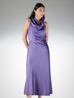 FableStreet - Purple Satin Relaxed Fit Sleeveless Top and Skirt