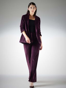 FableStreet - Purple Velvet Single-Breasted Blazer with Trousers
