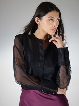FableStreet - Black Organza Regular Fit Shirt