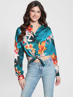 Guess - Women'S Blue Polyester Floral Regular Fit Shirt