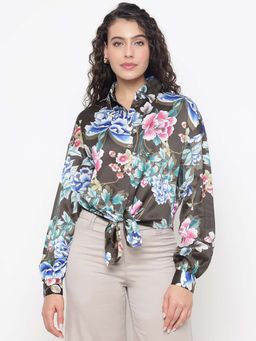 Guess - Bowed Breezy Charm Hanoi Brown Floral Regular Fit Shirt
