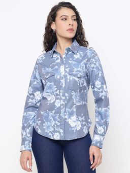 Guess - Equity Western The Power Floral Spread Collar Regular Fit Denim Shirt