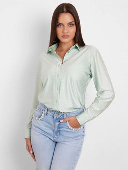 Guess - Women Soft Mint Self Design Regular Fit Eliana Shiny Crystal Shirt