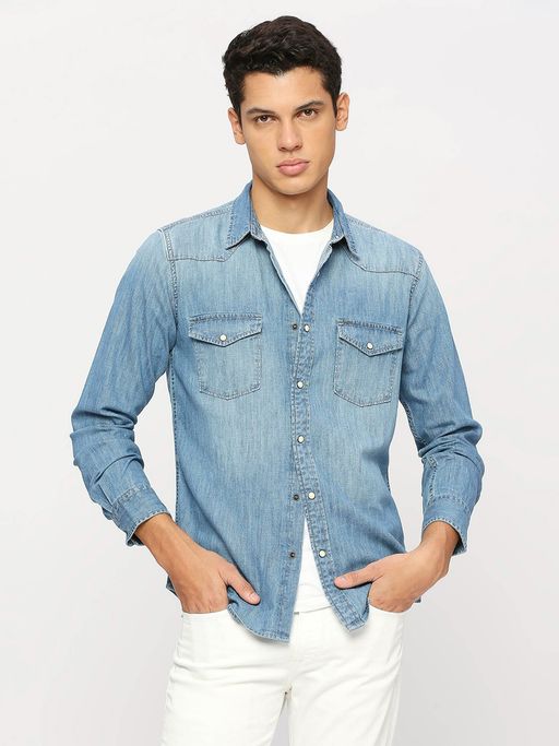 Pepe Jeans Blue Flap Pockets Full Sleeves Shirt