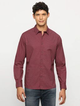 Pepe Jeans - Maroon Printed Full Sleeves Shirt