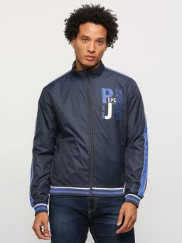 Pepe Jeans - Navy Blue Printed Jackpot Fit Jacket