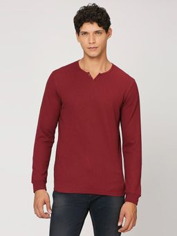 Pepe Jeans - Burgundy Round Neck Full Sleeves T-Shirt