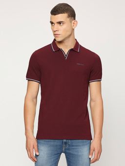 Pepe Jeans - Burgundy Solid Collar Short Sleeves Polo T-Shirt