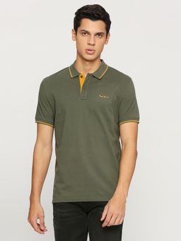 Pepe Jeans - Olive Solid Collar Short Sleeves Polo T-Shirt