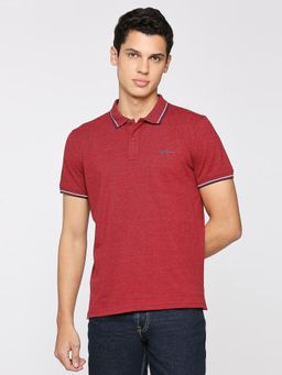 Pepe Jeans - Burnt Red Textured Collar Short Sleeves Polo T-Shirt