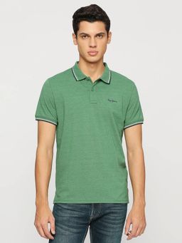 Pepe Jeans - Green Textured Collar Short Sleeves Polo T-Shirt