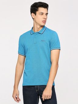 Pepe Jeans - Teal Textured Collar Short Sleeves Polo T-Shirt