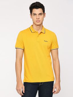 Pepe Jeans - Yellow Textured Collar Short Sleeves Polo T-Shirt
