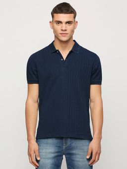Pepe Jeans - Blue Textured Neck Short Sleeves Polo T-Shirt