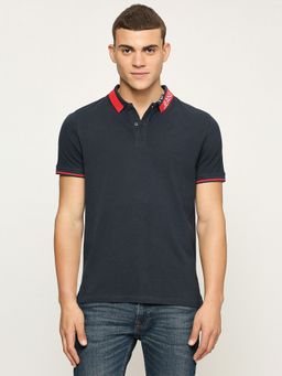 Pepe Jeans - Navy Blue Textured Collar Short Sleeves Polo T-Shirt
