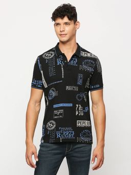 Pepe Jeans - Black Letter Print Short Sleeves Polo T-Shirt