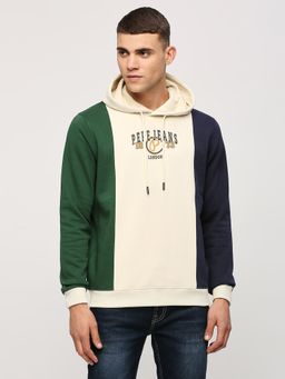 Pepe Jeans - Green Color Block Printed Hooded Sweatshirt
