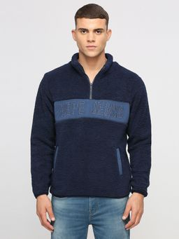 Pepe Jeans - Navy Blue Quarter Zip Embroidered Sweatshirt