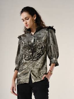 PUNEET KAPOOR LABEL - Metallic Rosette Statement Shirt