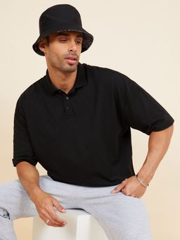 Styli - Black Oversize Polo with Flatknit Collar