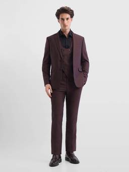 Arrow - Mens Polyester Three Piece Suit Maroon Blazer With Trousers & Waistcoat