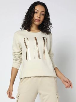 GAP - Women Off White Cotton Blend Graphic Sweatshirt