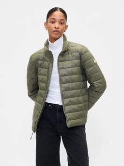GAP - Women High-Neck Relaxed Puffer Olive Jacket