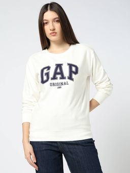 GAP - Women White Pure Cotton Embroidered Sweatshirt