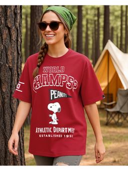 Bewakoof - Women Salsa Red Champs Graphic Printed Oversized T-shirt