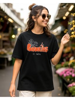 Bewakoof - Women Black Paradise Graphic Printed Oversized T-shirt