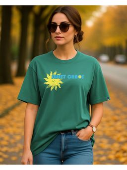 Bewakoof - Women Adventuring Green Sweet Graphic Printed Oversized T-shirt
