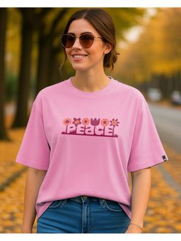 Bewakoof - Women Prism Pink Peace Graphic Printed Oversized T-shirt