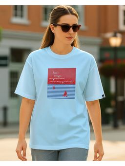Bewakoof - Women Clear Sky Blue Ocean Graphic Printed Oversized T-shirt