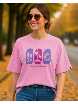 Bewakoof - Women Prism Pink Obsession Graphic Printed Oversized T-shirt
