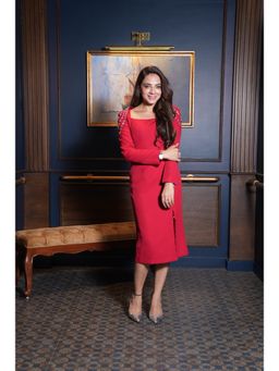 Exude - Red Marina Full Sleeves Midi Dress