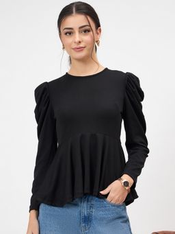 Uptownie - Stretchable Full Sleeves Peplum Black Top